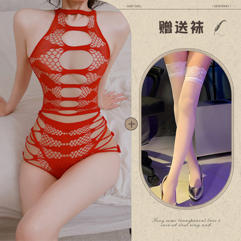 Sexy Lingerie Sexy See-through Hollow Out Tearable Plus Size Bodycon Passionate No-Remove Mesh Set - Seldom Seen Styles