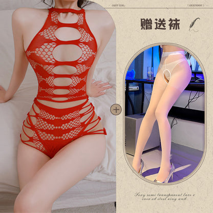 Sexy Lingerie Sexy See-through Hollow Out Tearable Plus Size Bodycon Passionate No-Remove Mesh Set - Seldom Seen Styles