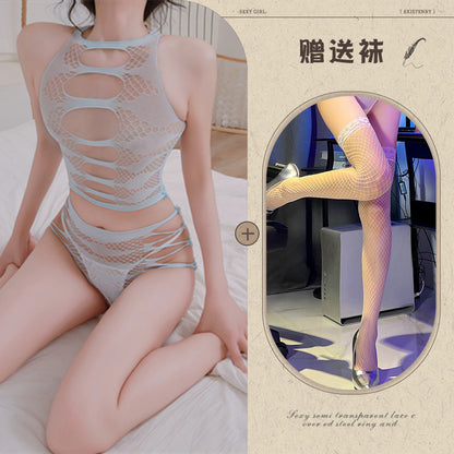 Sexy Lingerie Sexy See-through Hollow Out Tearable Plus Size Bodycon Passionate No-Remove Mesh Set - Seldom Seen Styles