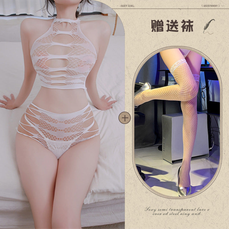Sexy Lingerie Sexy See-through Hollow Out Tearable Plus Size Bodycon Passionate No-Remove Mesh Set - Seldom Seen Styles