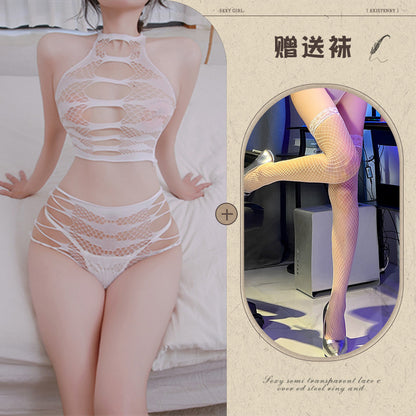 Sexy Lingerie Sexy See-through Hollow Out Tearable Plus Size Bodycon Passionate No-Remove Mesh Set - Seldom Seen Styles