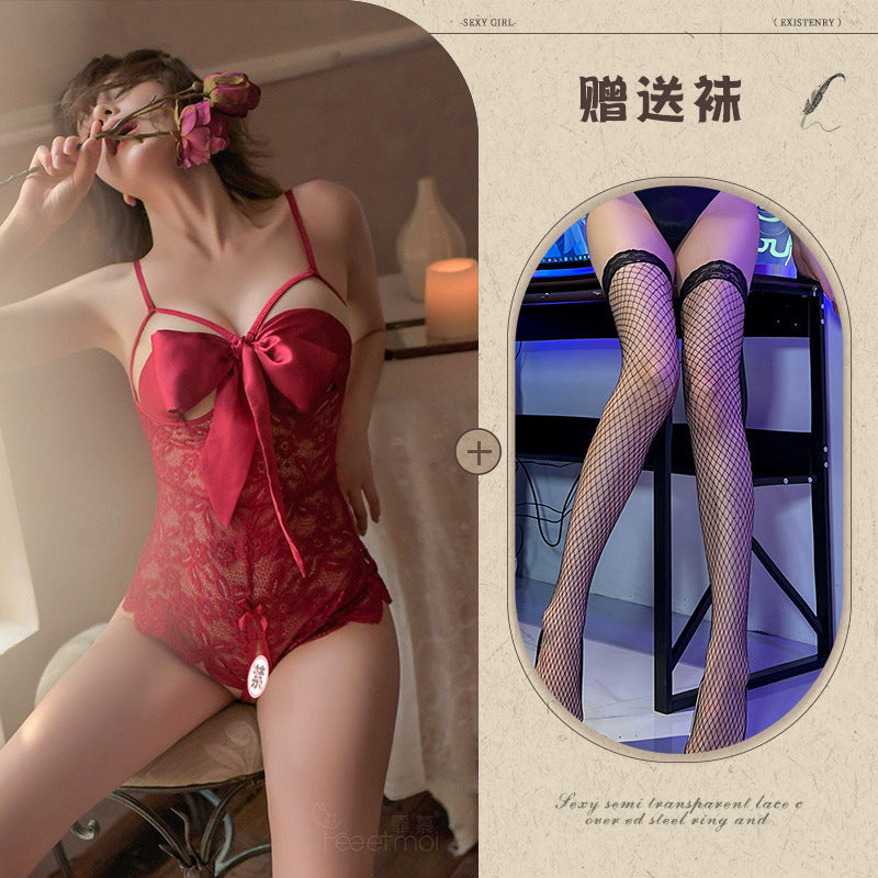 Sexy Lingerie Tight Small Chest Sexy Lace Temptation See-through No-take-off Pajamas Women Passion Set - Seldom Seen Styles