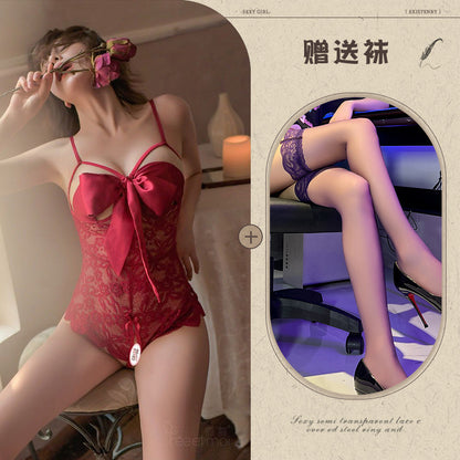Sexy Lingerie Tight Small Chest Sexy Lace Temptation See-through No-take-off Pajamas Women Passion Set - Seldom Seen Styles