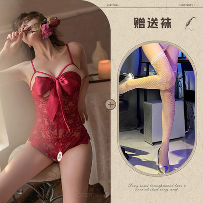 Sexy Lingerie Tight Small Chest Sexy Lace Temptation See-through No-take-off Pajamas Women Passion Set - Seldom Seen Styles