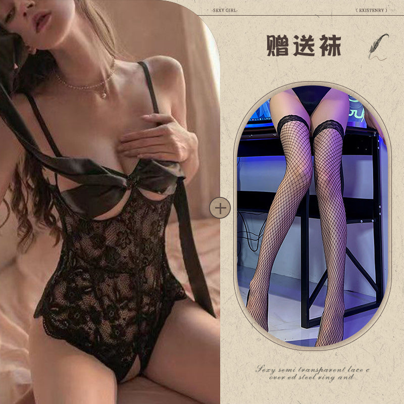Sexy Lingerie Tight Small Chest Sexy Lace Temptation See-through No-take-off Pajamas Women Passion Set - Seldom Seen Styles