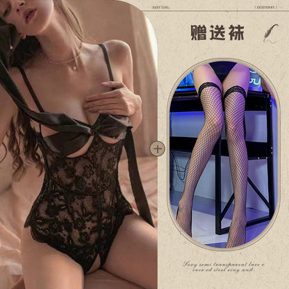 Sexy Lingerie Tight Small Chest Sexy Lace Temptation See-through No-take-off Pajamas Women Passion Set - Seldom Seen Styles