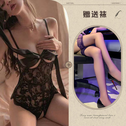 Sexy Lingerie Tight Small Chest Sexy Lace Temptation See-through No-take-off Pajamas Women Passion Set - Seldom Seen Styles