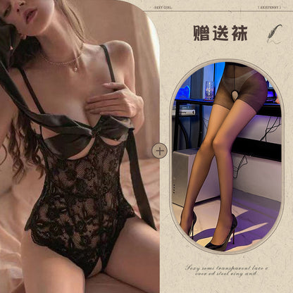 Sexy Lingerie Tight Small Chest Sexy Lace Temptation See-through No-take-off Pajamas Women Passion Set - Seldom Seen Styles