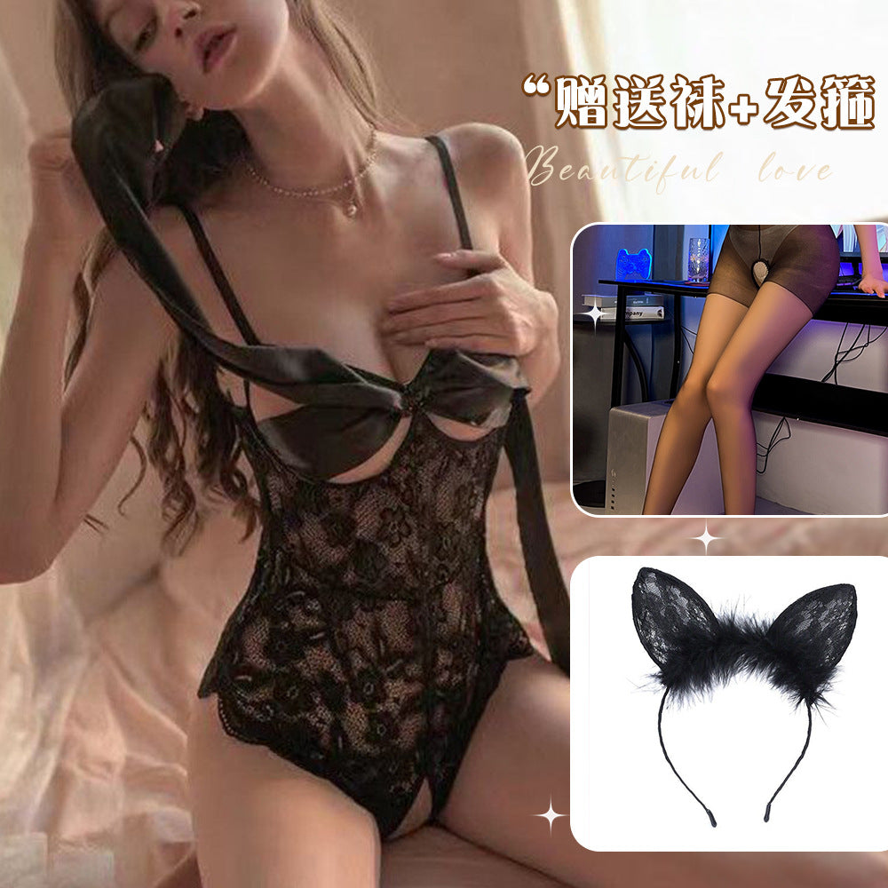 Sexy Lingerie Tight Small Chest Sexy Lace Temptation See-through No-take-off Pajamas Women Passion Set - Seldom Seen Styles