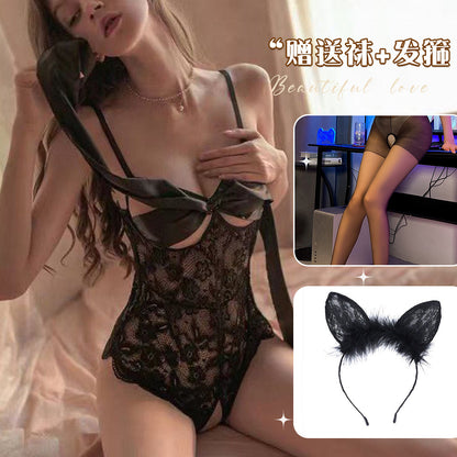 Sexy Lingerie Tight Small Chest Sexy Lace Temptation See-through No-take-off Pajamas Women Passion Set - Seldom Seen Styles