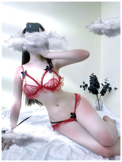 Sexy Lingerie Women's Bikini Three-Piece Pearl Thong Bra Passion Set - Seldom Seen Styles