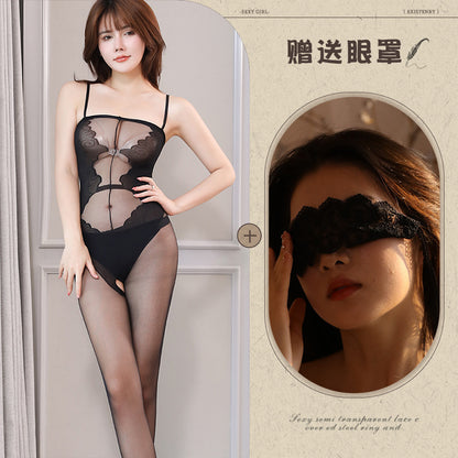 Sexy Lingerie for Women Cute Home Stockings Export Black Camisole Bodysuit Open Crotch Tearable Close-fitting Sleepwear - Seldom Seen Styles