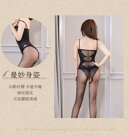 Sexy Lingerie for Women Cute Home Stockings Export Black Camisole Bodysuit Open Crotch Tearable Close-fitting Sleepwear - Seldom Seen Styles