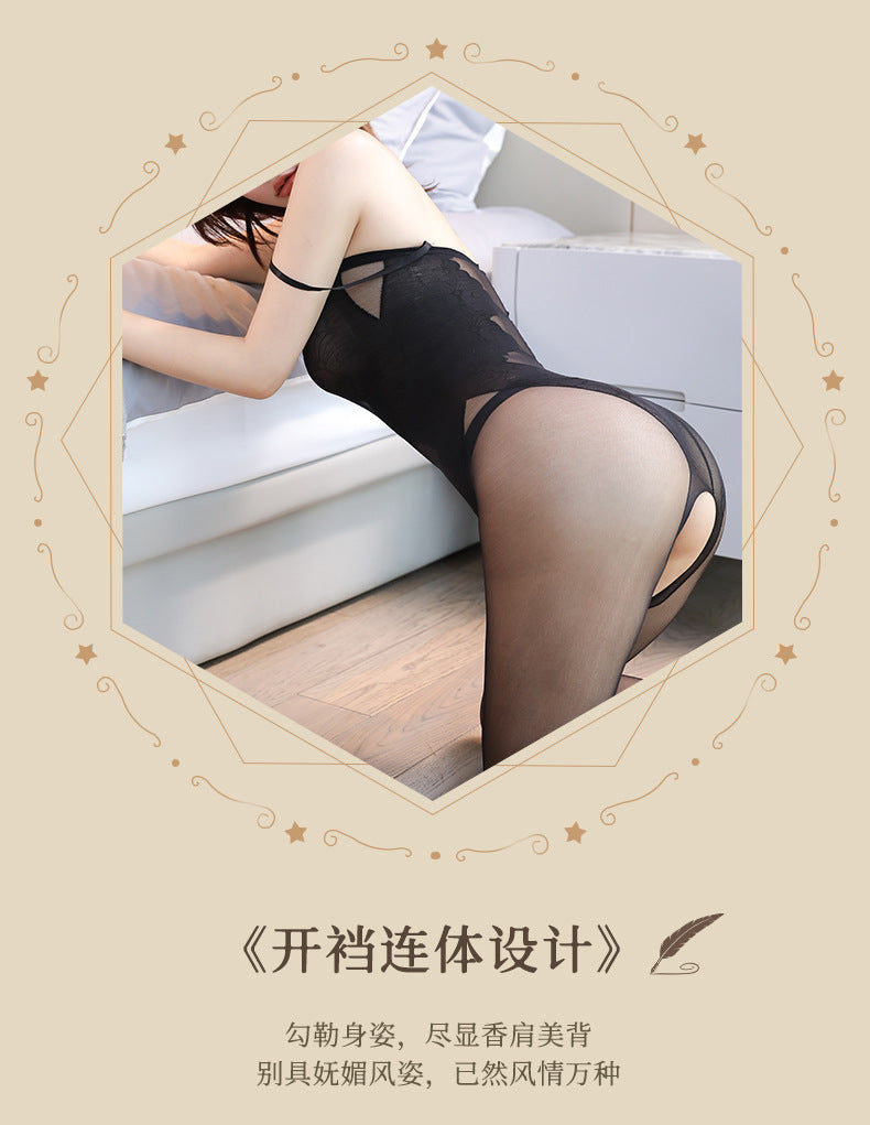 Sexy Lingerie for Women Cute Home Stockings Export Black Camisole Bodysuit Open Crotch Tearable Close-fitting Sleepwear - Seldom Seen Styles