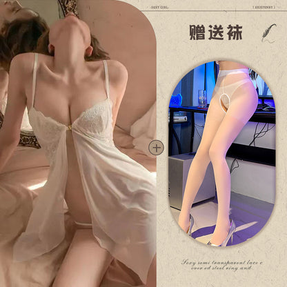 Sexy Lingerie with Front Buckle, Sheer Mesh Temptation Nightdress, Hot Split Strap Nightgown - Seldom Seen Styles