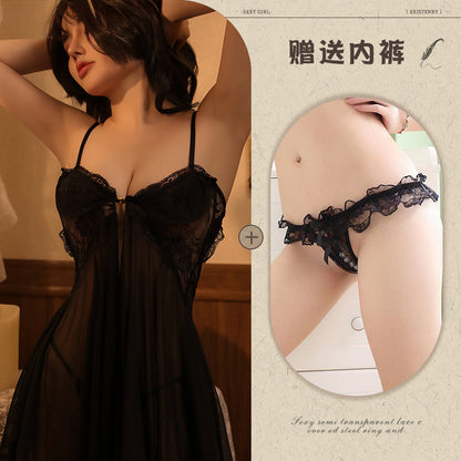 Sexy Lingerie with Front Buckle, Sheer Mesh Temptation Nightdress, Hot Split Strap Nightgown - Seldom Seen Styles