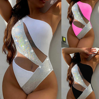 Sexy Metallic Bathing Suit, One Shoulder High Leg, Size Runs Small - Seldom Seen Styles