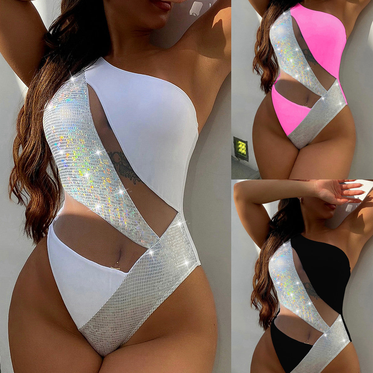 Sexy Metallic Bathing Suit, One Shoulder High Leg, Size Runs Small - Seldom Seen Styles
