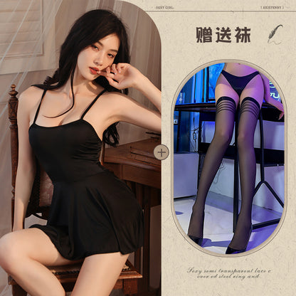 Sexy Nightdress Pure Desire Strap Sexy Sheer Plus Size Nightgown Cute Women's Backless Temptation Uniform - Seldom Seen Styles