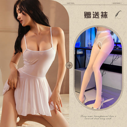 Sexy Nightdress Pure Desire Strap Sexy Sheer Plus Size Nightgown Cute Women's Backless Temptation Uniform - Seldom Seen Styles