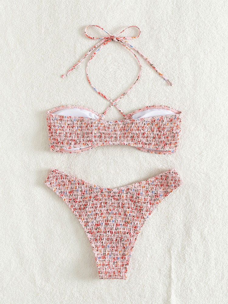 Sexy Print Pleats Strap Bikini - Seldom Seen Styles