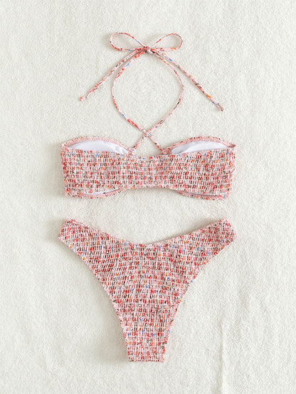 Sexy Print Pleats Strap Bikini - Seldom Seen Styles