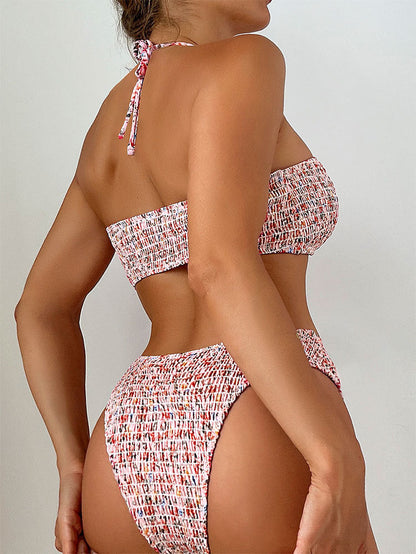 Sexy Print Pleats Strap Bikini - Seldom Seen Styles