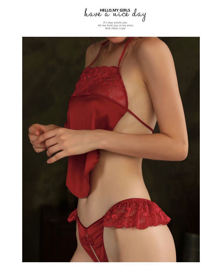 Sexy Retro Lace Temptation Lingerie Bellyband Passionate Nightdress Open Crotch Tie Uniform Set - Seldom Seen Styles