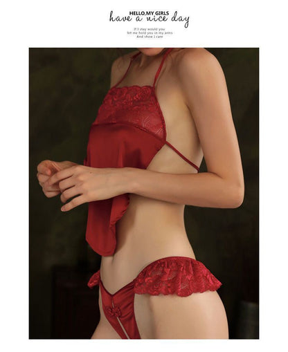 Sexy Retro Lace Temptation Lingerie Bellyband Passionate Nightdress Open Crotch Tie Uniform Set - Seldom Seen Styles