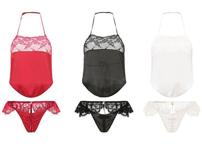 Sexy Retro Lace Temptation Lingerie Bellyband Passionate Nightdress Open Crotch Tie Uniform Set - Seldom Seen Styles