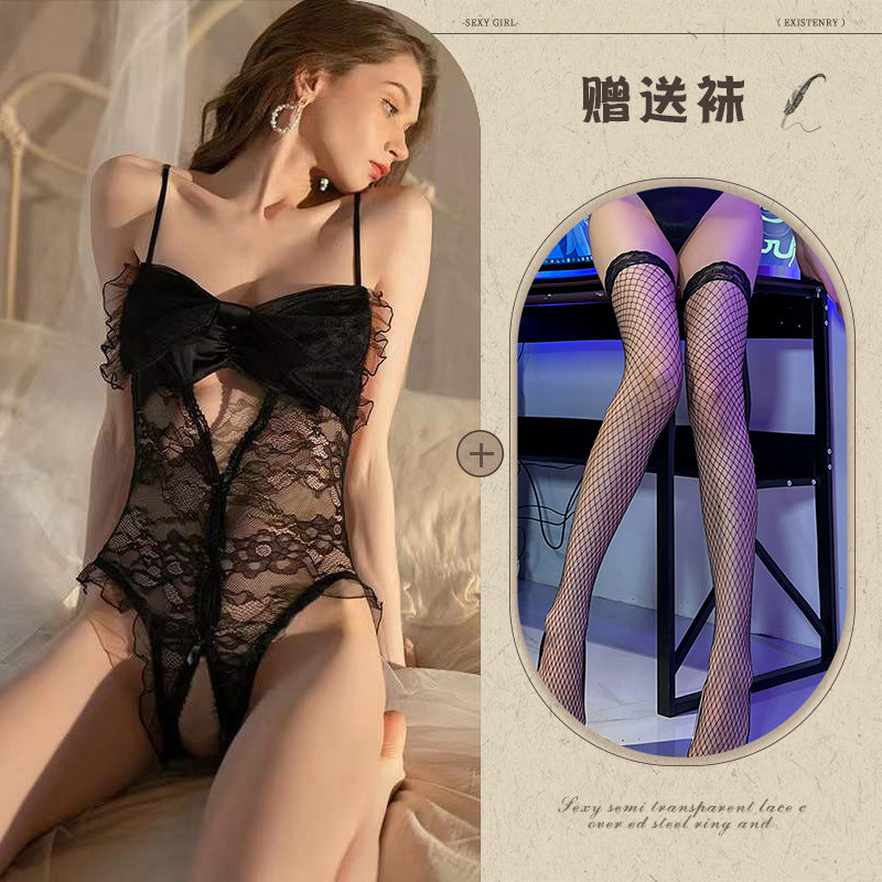 Sexy Sheer French Lingerie for Women with Bowknot Lace Temptation Bodysuit - Seldom Seen Styles