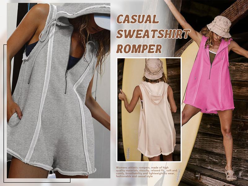 Short Half Zipper Sports jumpsuit for Fitness Outdoor Leisure Sleeveless Loose Hoodie for Women - Seldom Seen Styles