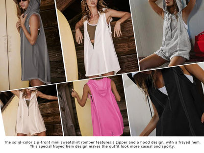 Short Half Zipper Sports jumpsuit for Fitness Outdoor Leisure Sleeveless Loose Hoodie for Women - Seldom Seen Styles