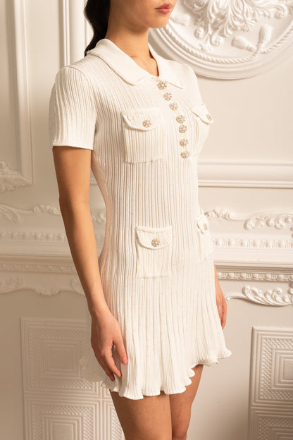 Short Sleeve Hourglass Diamond Dress - White - Seldom Seen Styles