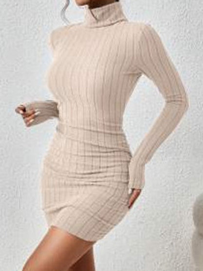 Solid Color Bodycon High Waisted High Neck Mini Dresses - Seldom Seen Styles