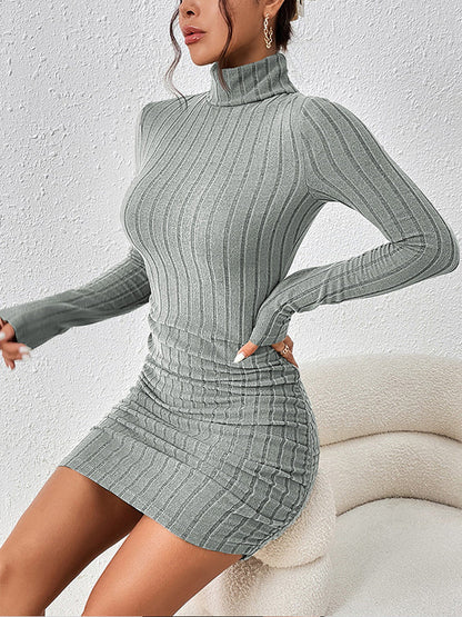 Solid Color Bodycon High Waisted High Neck Mini Dresses - Seldom Seen Styles