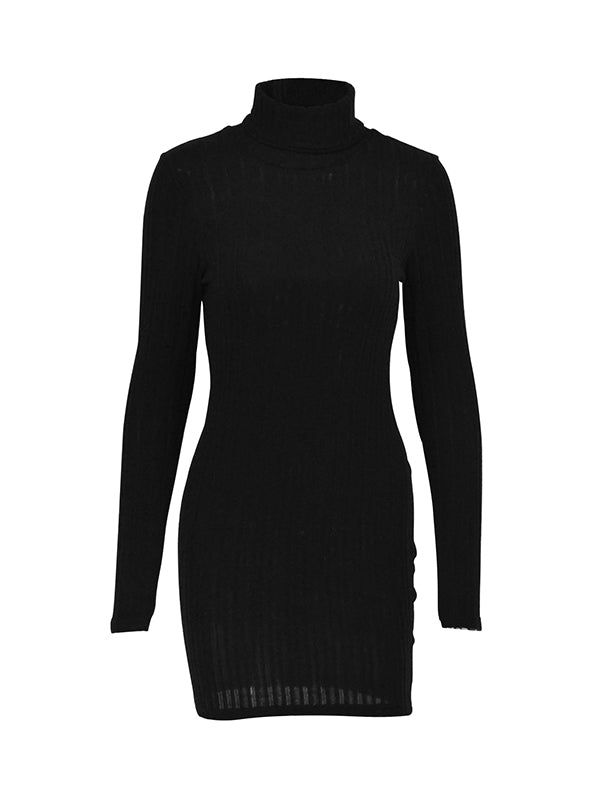 Solid Color Bodycon High Waisted High Neck Mini Dresses - Seldom Seen Styles