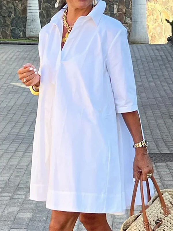 Solid Color Half Sleeves Loose Lapel Mini Dresses - Seldom Seen Styles
