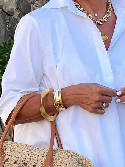 Solid Color Half Sleeves Loose Lapel Mini Dresses - Seldom Seen Styles