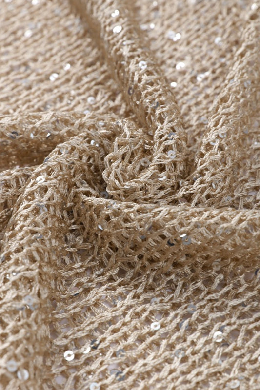 Solid Color Sequined Hollow Long Sleeve  Women Sexy Sequin Crochet Sheer Mesh See Through Pullover Tops Shiny  Hollow Out Fishnet Knit Shirt - Seldom Seen Styles