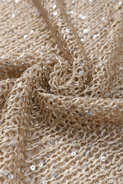 Solid Color Sequined Hollow Long Sleeve  Women Sexy Sequin Crochet Sheer Mesh See Through Pullover Tops Shiny  Hollow Out Fishnet Knit Shirt - Seldom Seen Styles