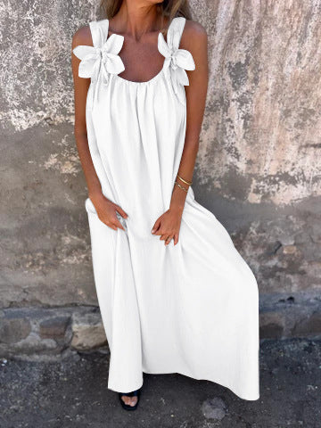 Solid Floral Embellished Sleeveless Loose Maxi Dress Summer New Women's Solid Color Lace Fashion Dress Women's Dress - Seldom Seen Styles