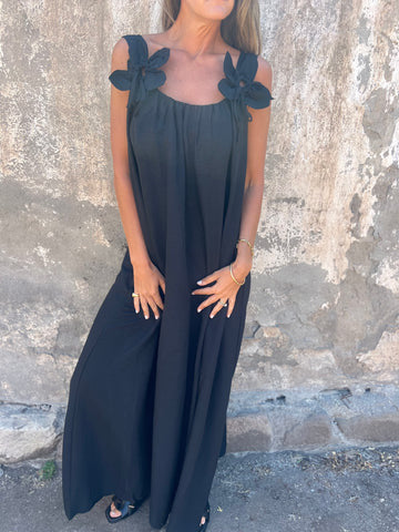 Solid Floral Embellished Sleeveless Loose Maxi Dress Summer New Women's Solid Color Lace Fashion Dress Women's Dress - Seldom Seen Styles