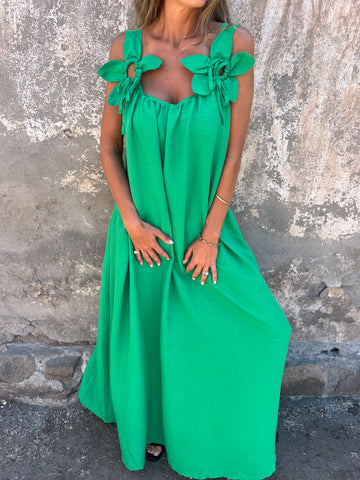 Solid Floral Embellished Sleeveless Loose Maxi Dress Summer New Women's Solid Color Lace Fashion Dress Women's Dress - Seldom Seen Styles