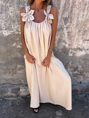 Solid Floral Embellished Sleeveless Loose Maxi Dress Summer New Women's Solid Color Lace Fashion Dress Women's Dress - Seldom Seen Styles