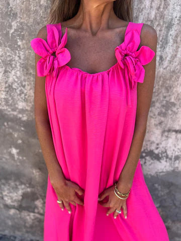 Solid Floral Embellished Sleeveless Loose Maxi Dress Summer New Women's Solid Color Lace Fashion Dress Women's Dress - Seldom Seen Styles