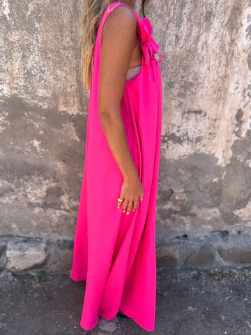 Solid Floral Embellished Sleeveless Loose Maxi Dress Summer New Women's Solid Color Lace Fashion Dress Women's Dress - Seldom Seen Styles