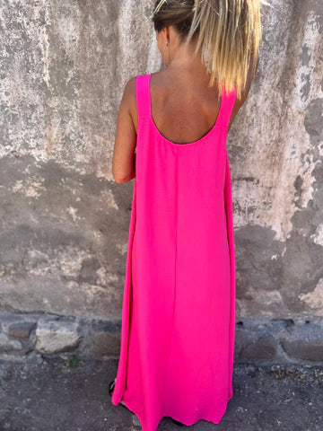 Solid Floral Embellished Sleeveless Loose Maxi Dress Summer New Women's Solid Color Lace Fashion Dress Women's Dress - Seldom Seen Styles