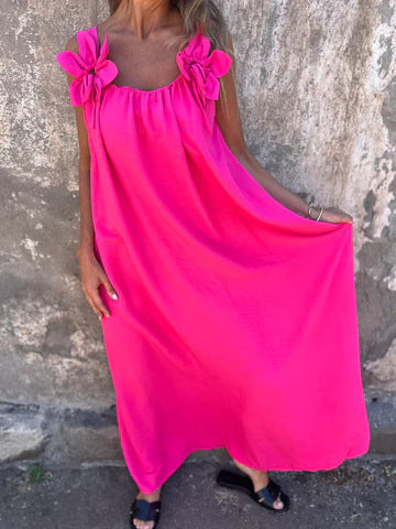 Solid Floral Embellished Sleeveless Loose Maxi Dress Summer New Women's Solid Color Lace Fashion Dress Women's Dress - Seldom Seen Styles