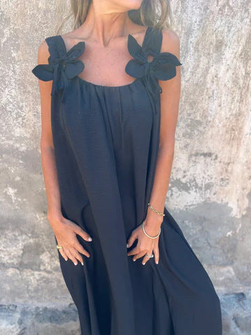 Solid Floral Embellished Sleeveless Loose Maxi Dress Summer New Women's Solid Color Lace Fashion Dress Women's Dress - Seldom Seen Styles